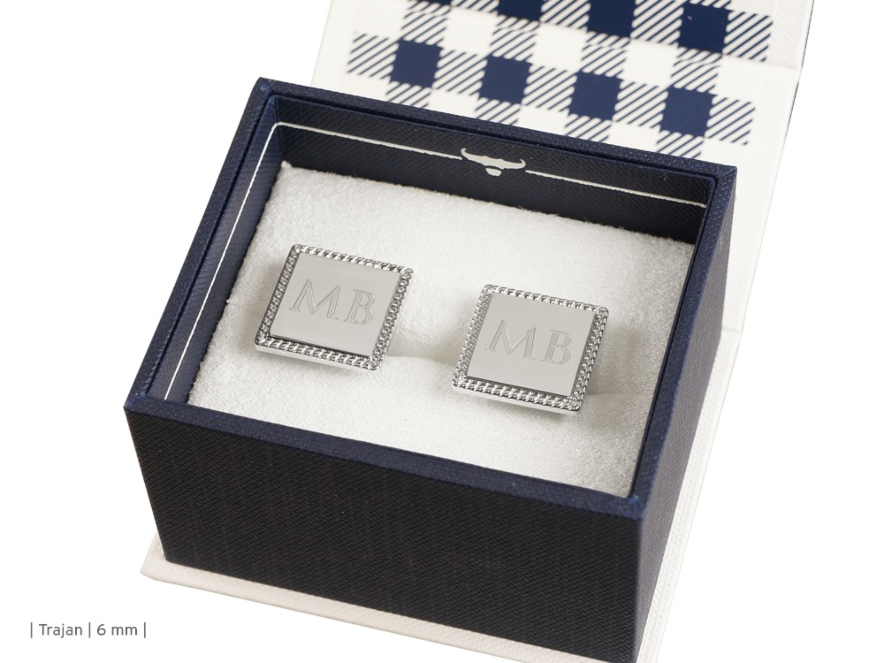 Personalized Cufflinks Ox & Bull 925 Sterling Silver Rope Border Squareproduct image #2