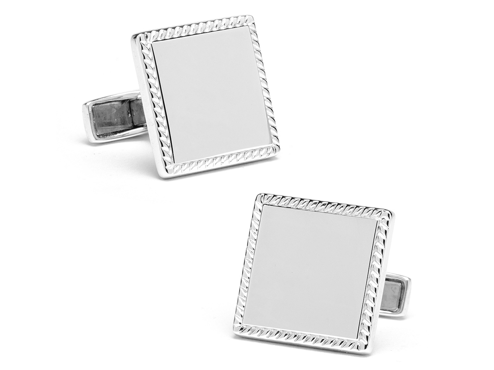 Personalized Cufflinks Ox & Bull 925 Sterling Silver Rope Border Squareproduct zoom image #1